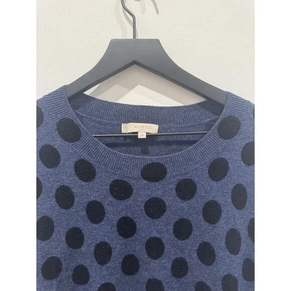 Hobbs London Blue Pok-a-dot Wool Cashmere Sweater Size medium - Picture 3 of 11